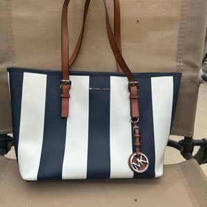 Michael Kors Navy and white striped tote